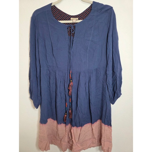 HOLDING HORSES Tops - Holding Horses Blue Tie Dye Tassel Dress Women's Size 6 Boho Peasant‎